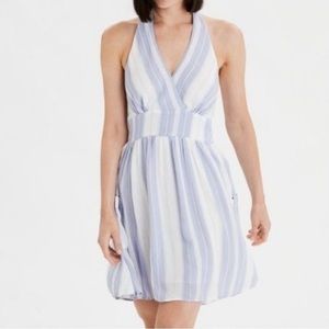 American Eagle M Halter Tie Lavender Stripe Plunge Sundress